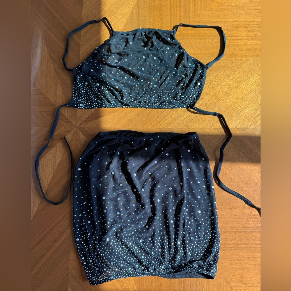 Leg Avenue Black Sparkling Skirt and Halter Top Set SMALL